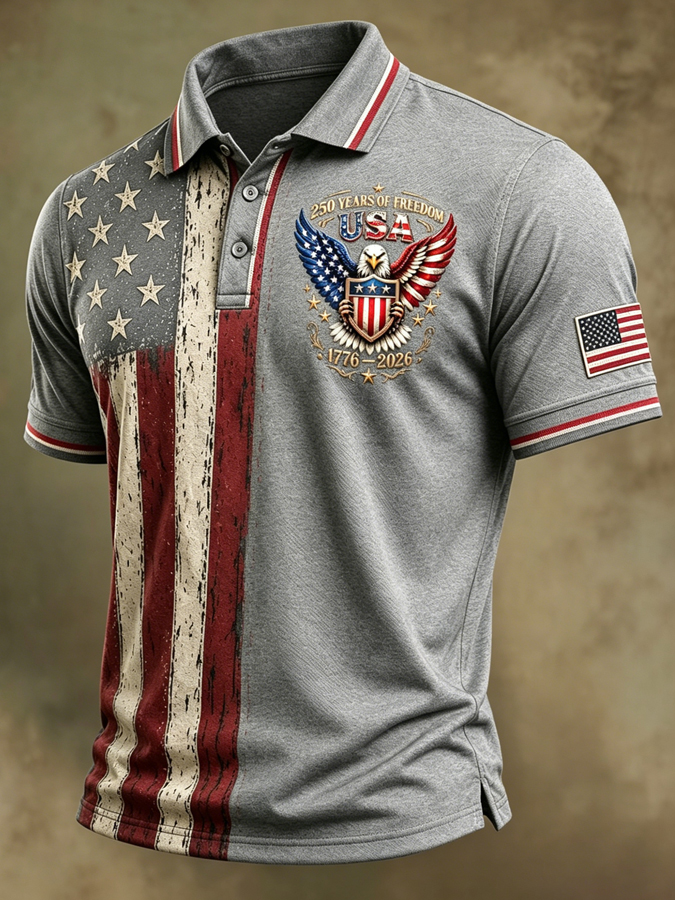 Men'S Casual Flag Printed Casual Lapel Shirt