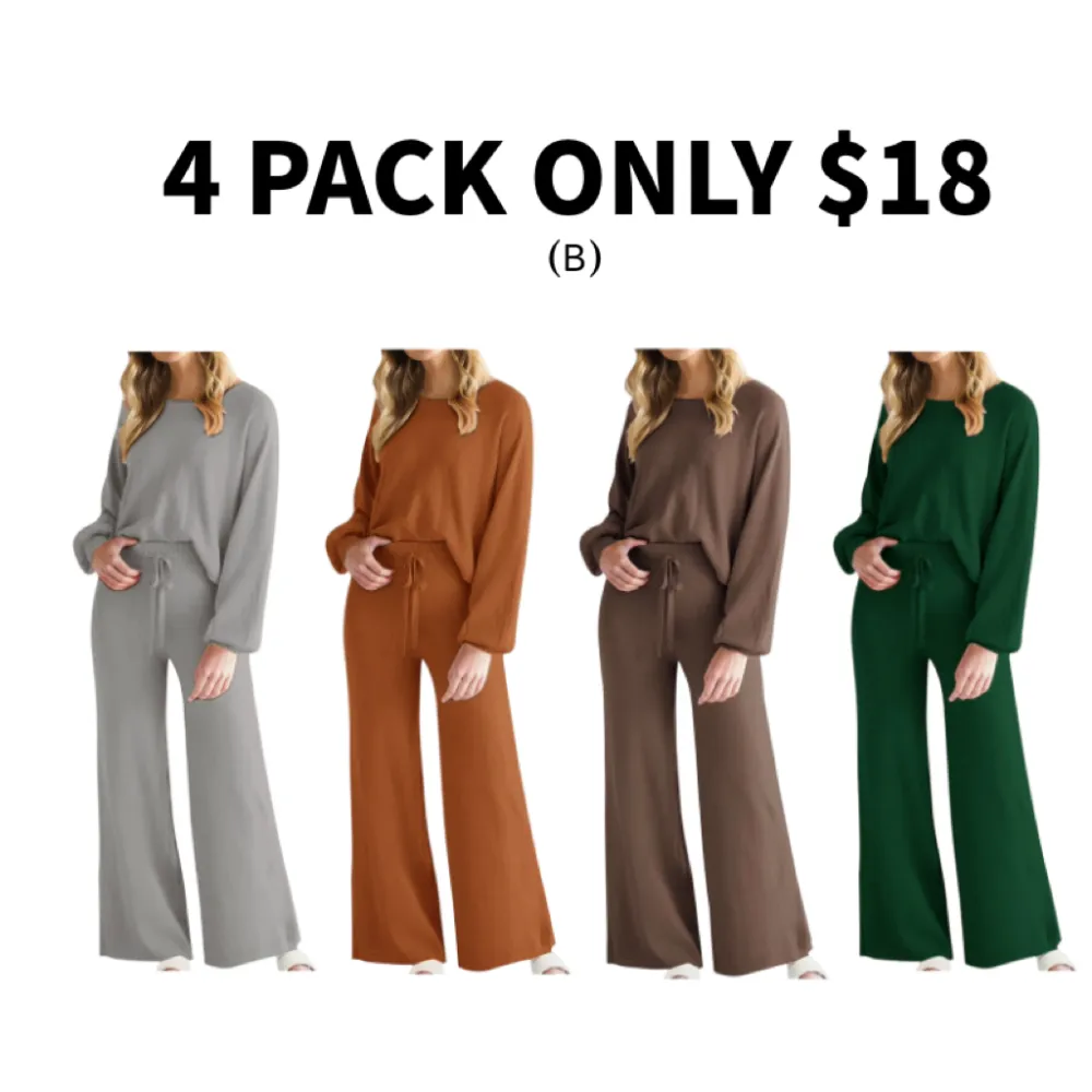 Womens Fall Winter Casual Solid Knitted 2 Piece Sets Long Sleeve