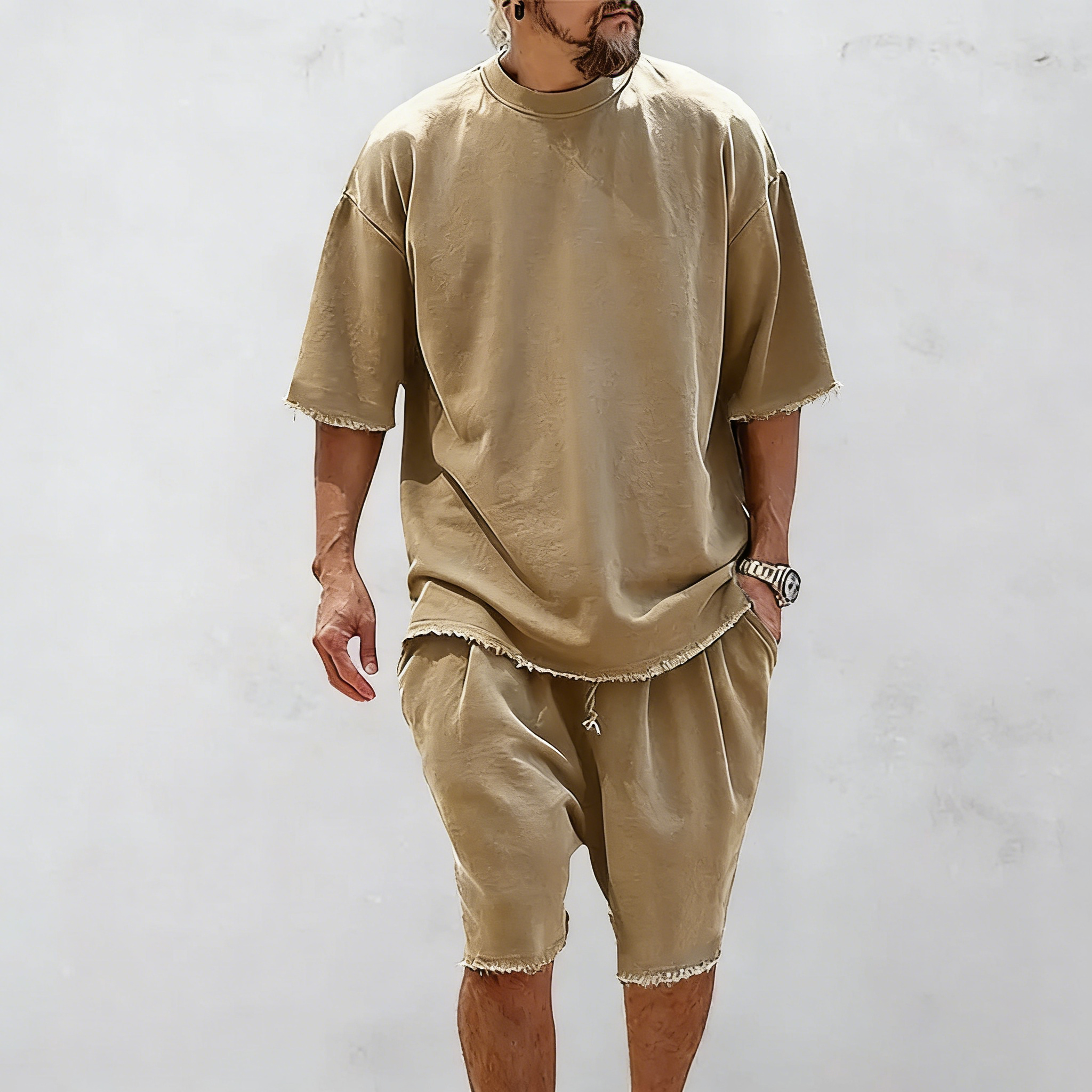 Men's Solid Textured Casual Sweat Suit