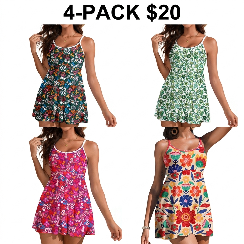 Women's One Piece Swimsuit Floral Print Whip Stitch Tummy Control Swimdress Skirt Bathing Suit with Pocket SwimWeek Vacationoutfits Summerstyle
