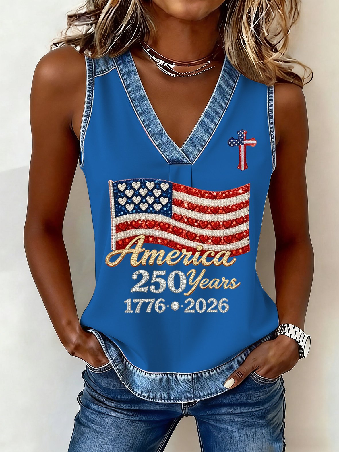 Women's 250th Anniversary Print V Neck Tank Top