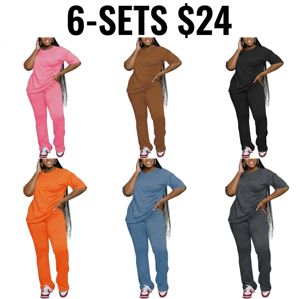 Women's Solid Drop Shoulder Tee & Pants Two-piece Set
