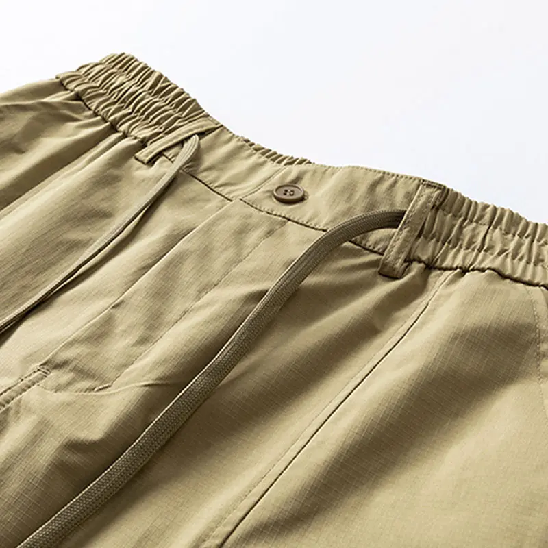 men’s casual cargo shorts with zippered pockets and a buttoned placket