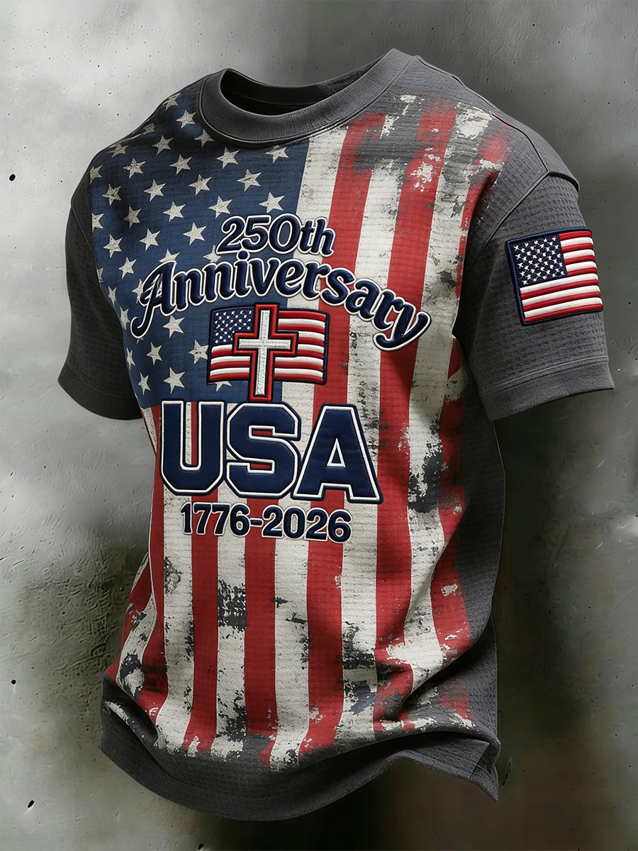 Men's American Anniversary Waffle-Knit Short-Sleeve T-Shirt