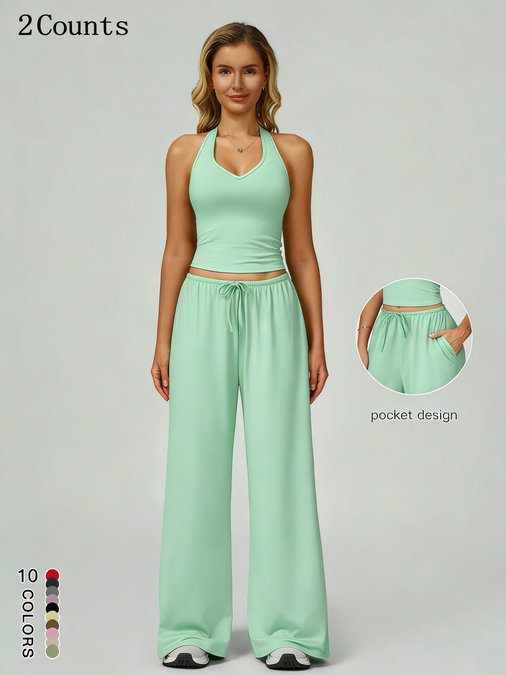 Women's Halter Top & Wide Leg Pants Sports Set