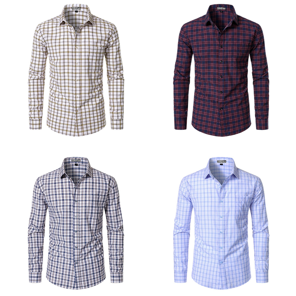 Men's Plaid Long Sleeve Dress Shirt Formal Gingham Slim Fit Button Down Shirts with Lightweight Casual Classic Birthday Fashion