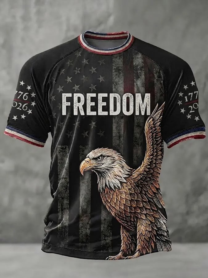 Men'S Casual Short-Sleeved Crew Neck T-Shirt With American 250th Anniversary Commemorative Print.