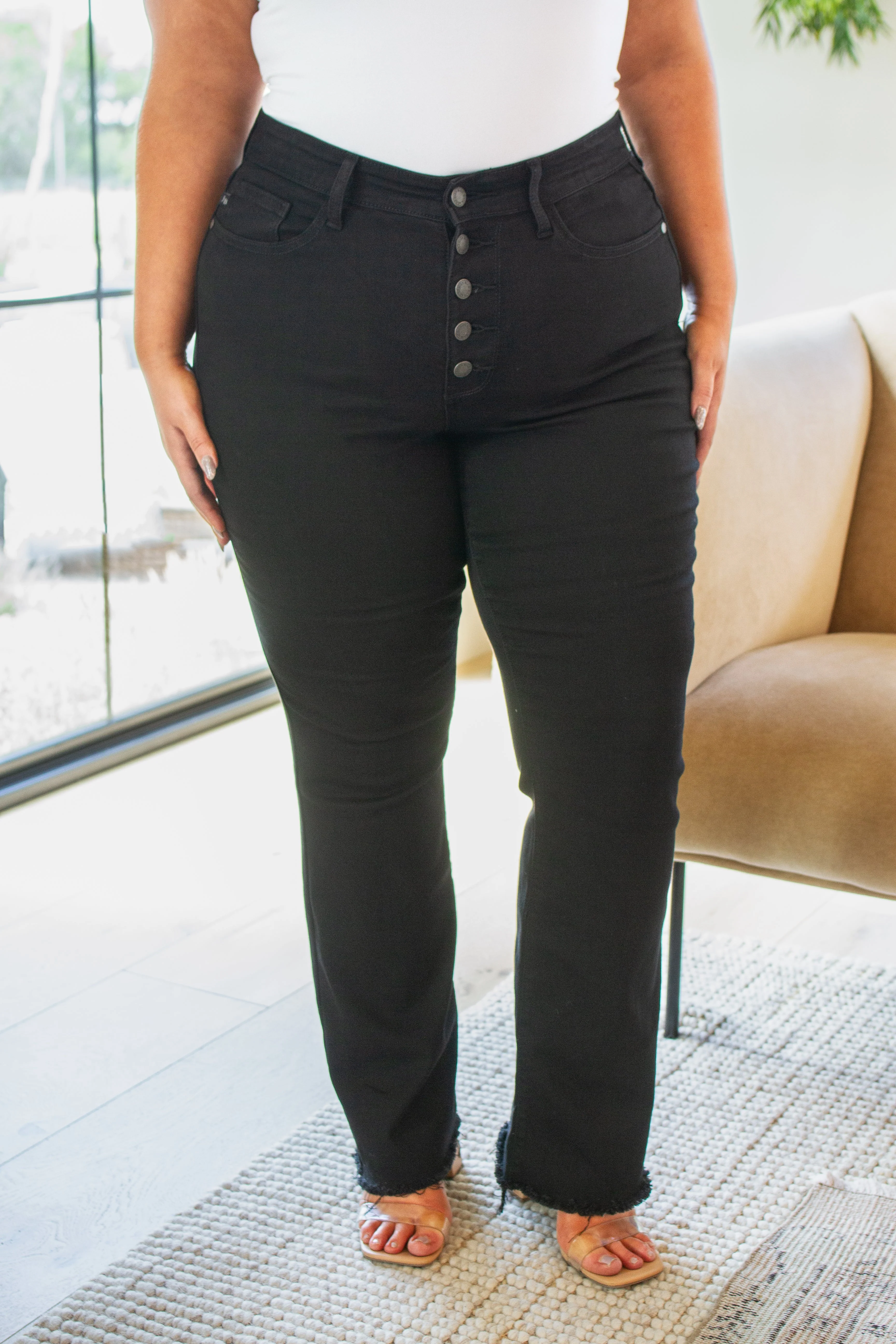 Blue Harriet High Rise Button Fly Bootcut Jeans in Black