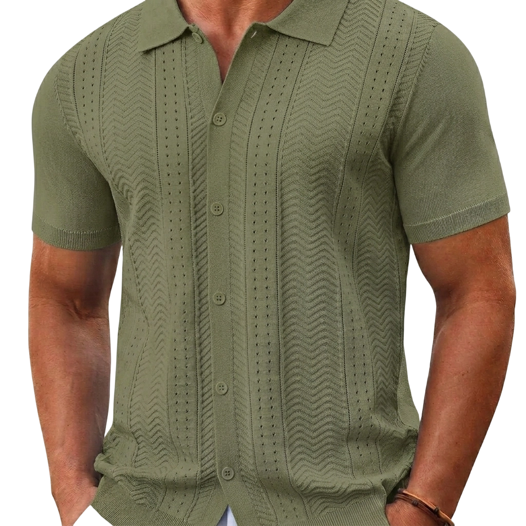 Men's Short Sleeve Knit Button Down Shirt