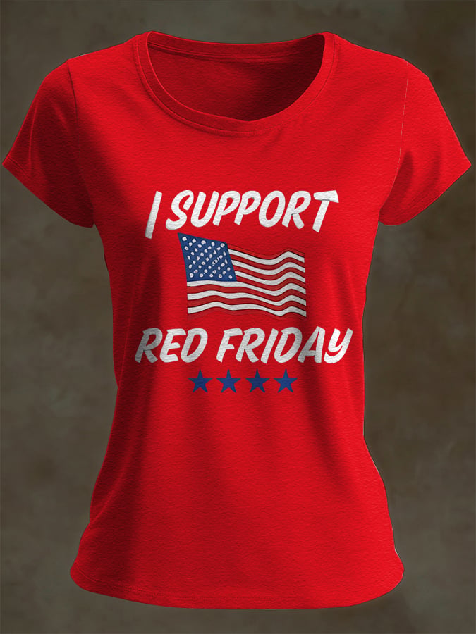 Women's Casual Red Friday Print Short-Sleeve T-Shirt