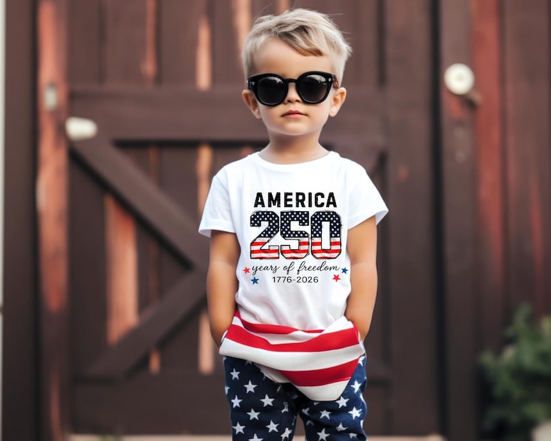 United States of America 250th Anniversary Kids Shirt - Patriotic Flag 4th of July Toddler Tee