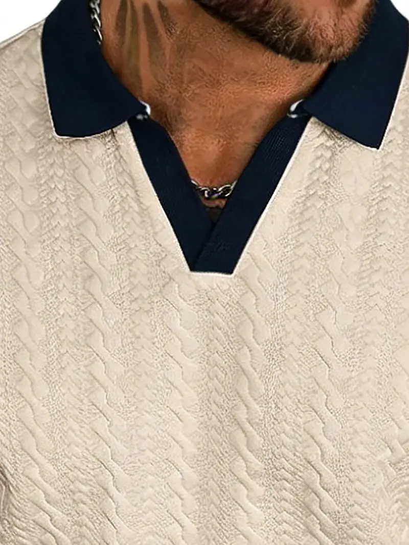 Men's Color-Block Short-Sleeve Casual Polo Shirt