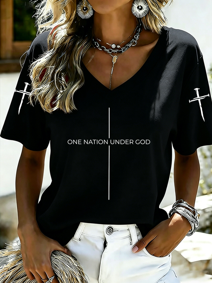 Women's One Nation Under God  Print Casual T-Shirt