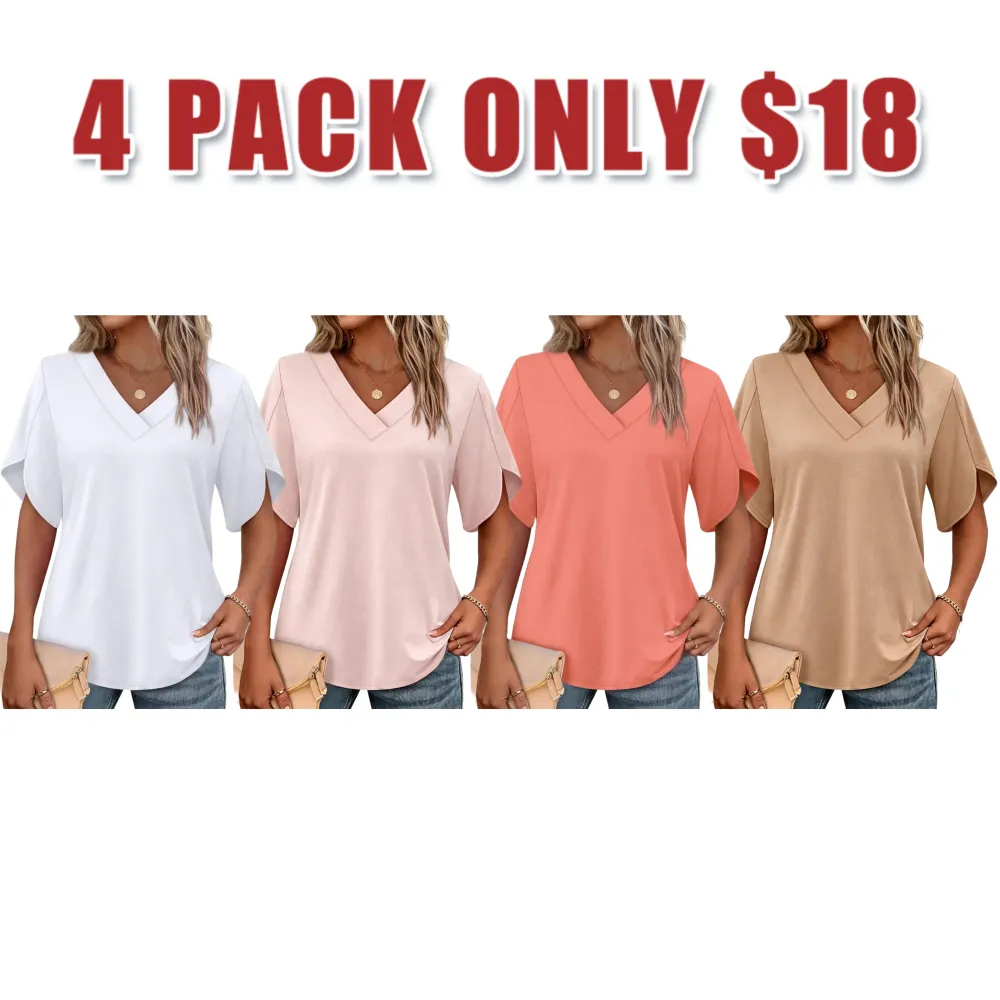 🔥8-PACK $24 - Women's Summer Tops Short Petal Sleeve Shirts