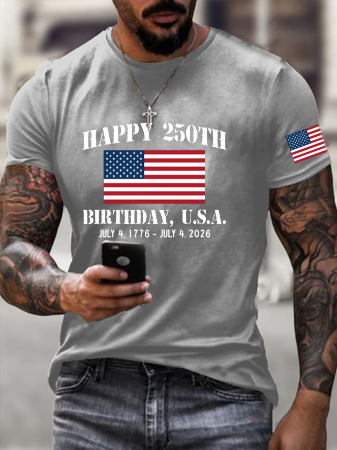 Men'S Flag Printed Short Sleeved Casual T-Shirt