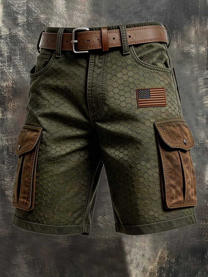 Men's Retro Patriotic Outdoor Multi-Pocket Functional Cargo Shorts