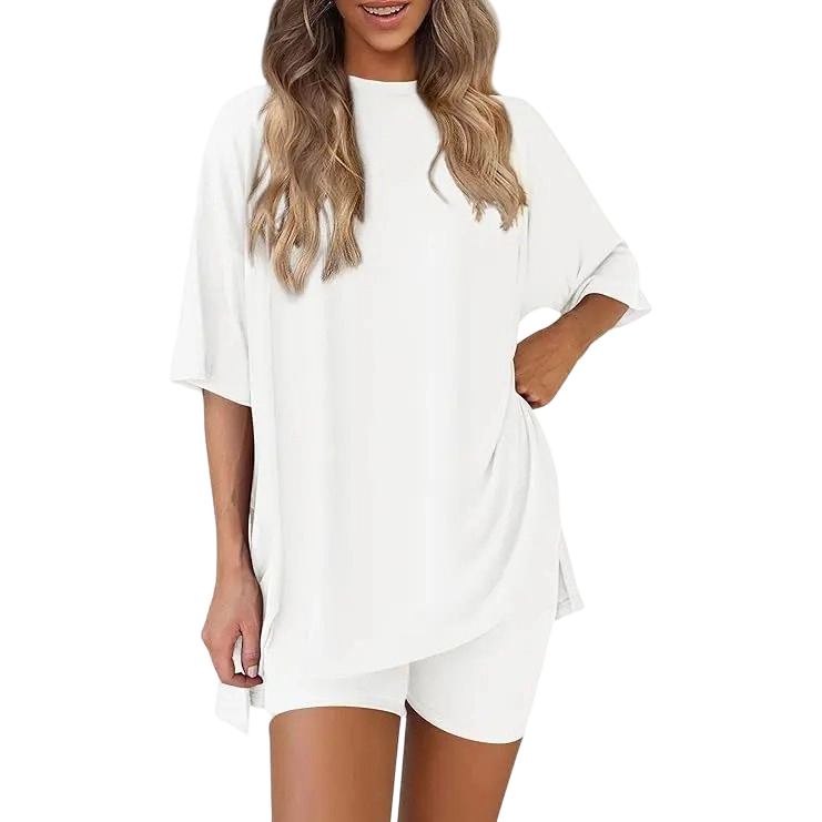 🔥Women's Two Piece Lounge Set Summer Casual Oversized Shirts Biker Shorts