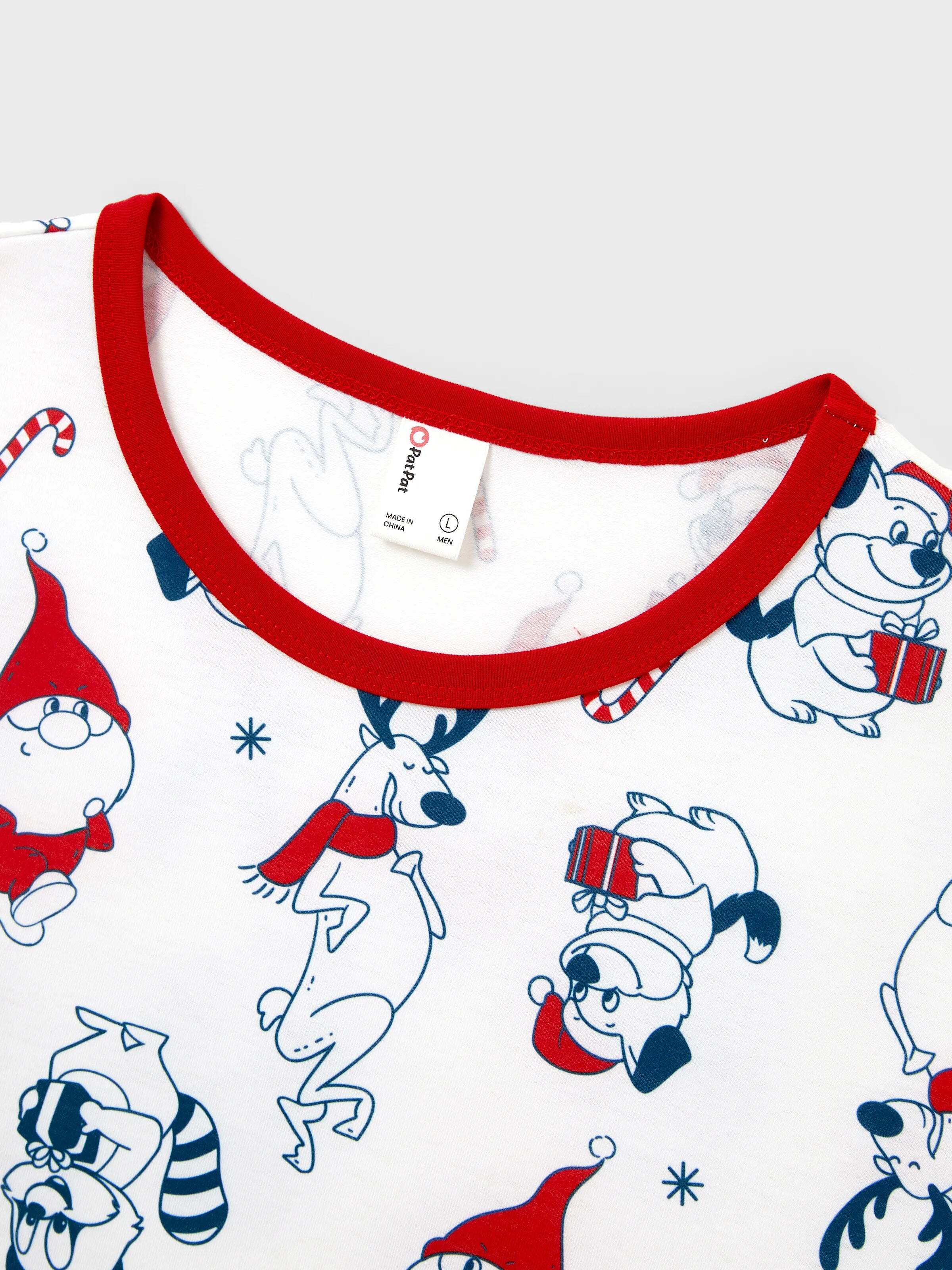 Christmas Matching Family Pajamas Set Santa Claus and Dogs Print PJS with Christmas Socks White