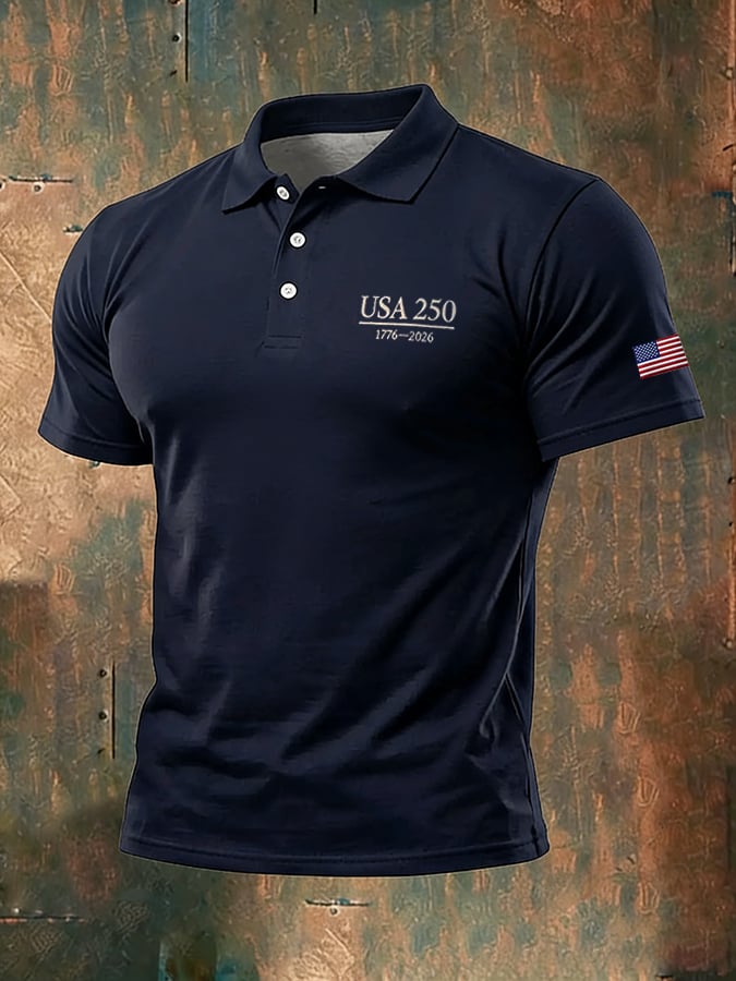 Men's 250th Anniversary National Flag Print Casual Polo Shirt