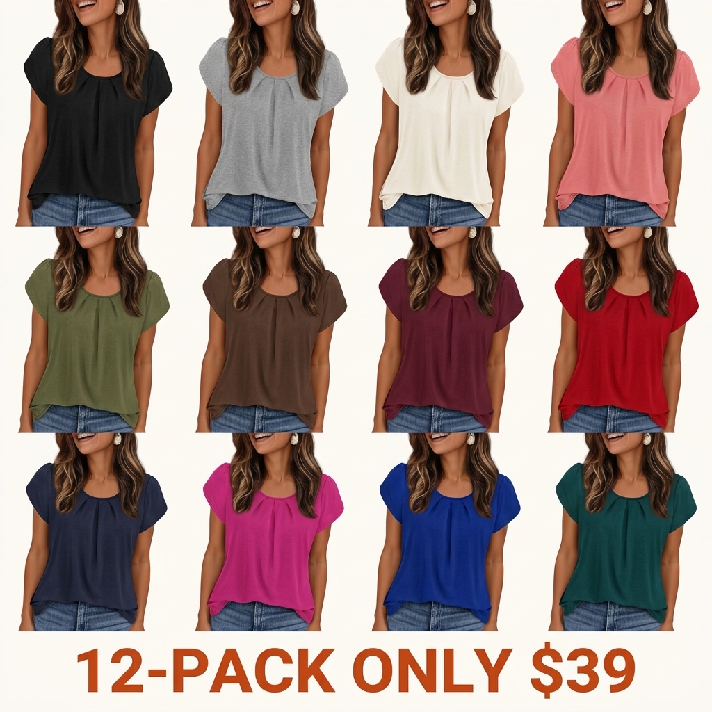 Women's Basic Crew Neck T-Shirt with Pleats