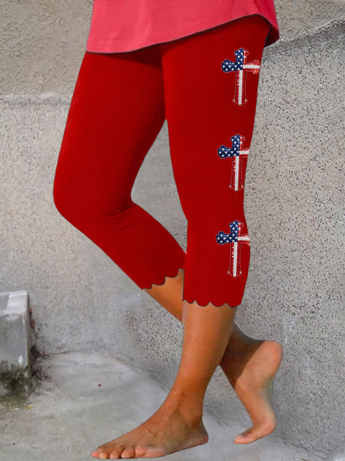 Women'S Flag Cross Printed Casual Leggings