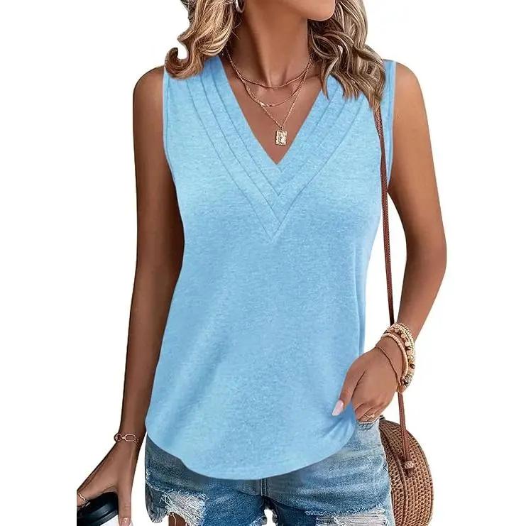 Women's V-Neck Vest — Elegant & Casual Summer Style, Loose-Fit Sleeveless Top/Shirt
