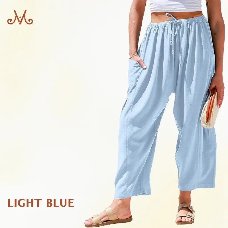 Women Comfort Lightweight Linen Wide Leg Cargo Pants