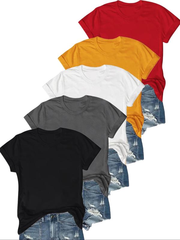 Women’s Solid Round Neck Tee – Casual Short Sleeve T-shirt for Summer & Daily Wear
