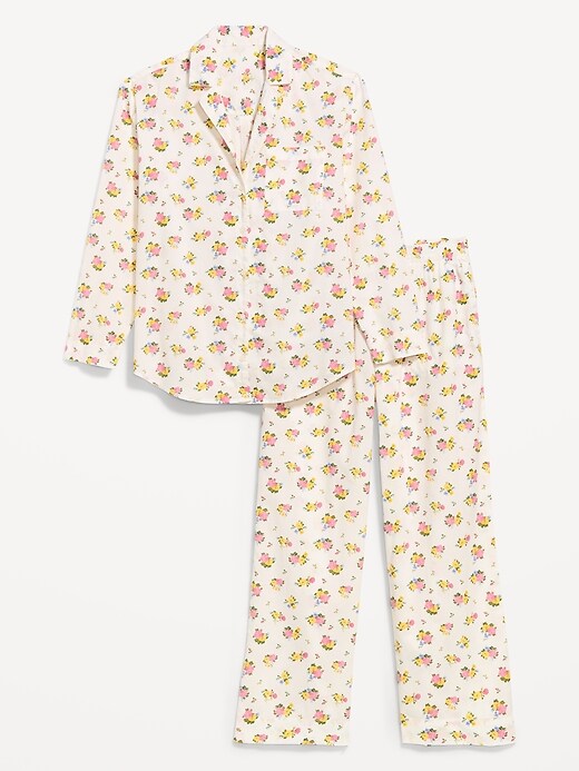 Poplin Pajama Pant Set White Floral