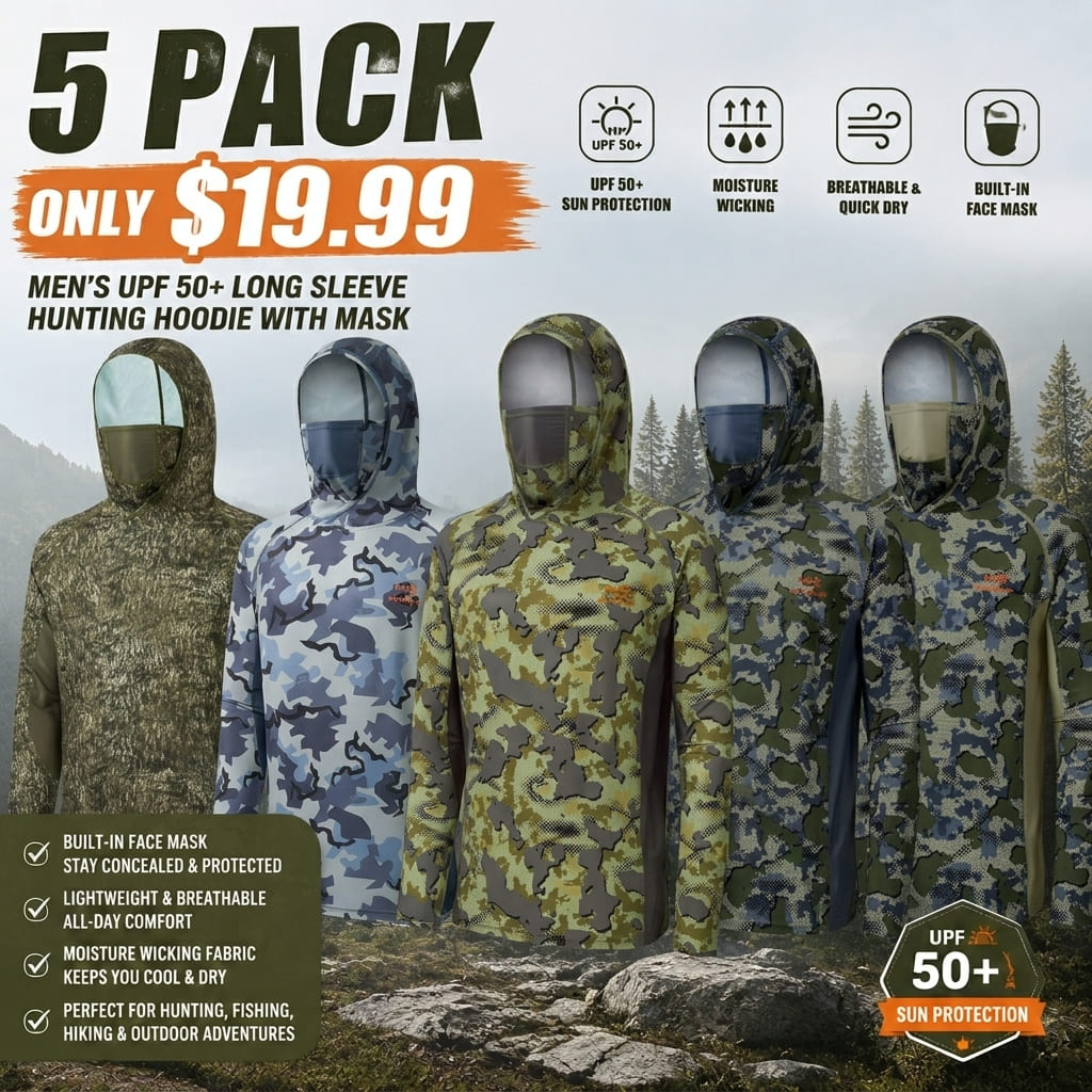 Men’s UPF 50+ Long Sleeve Fishing Hoodie with UV Neck Gaiter