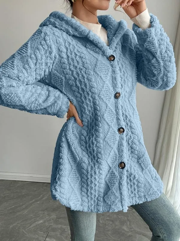 Women's Solid Color Fuzzy Hooded Jacket