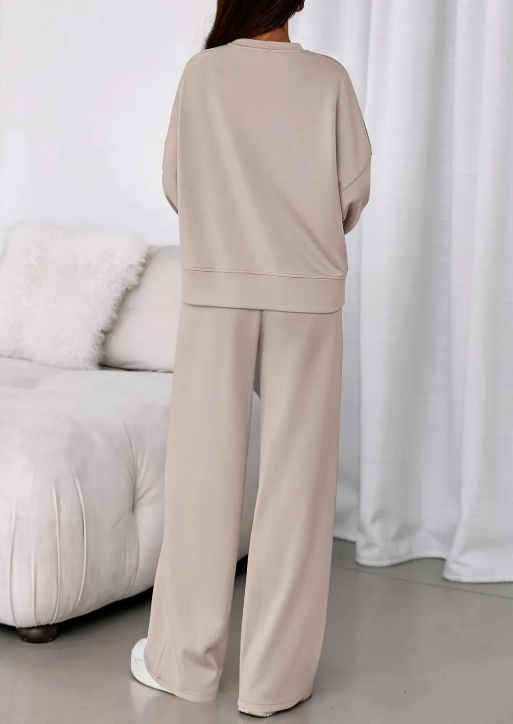 2 Piece Sets For Women Fall Trendy Long Sleeve Sweatshirt Wide Leg Pants Loungewear