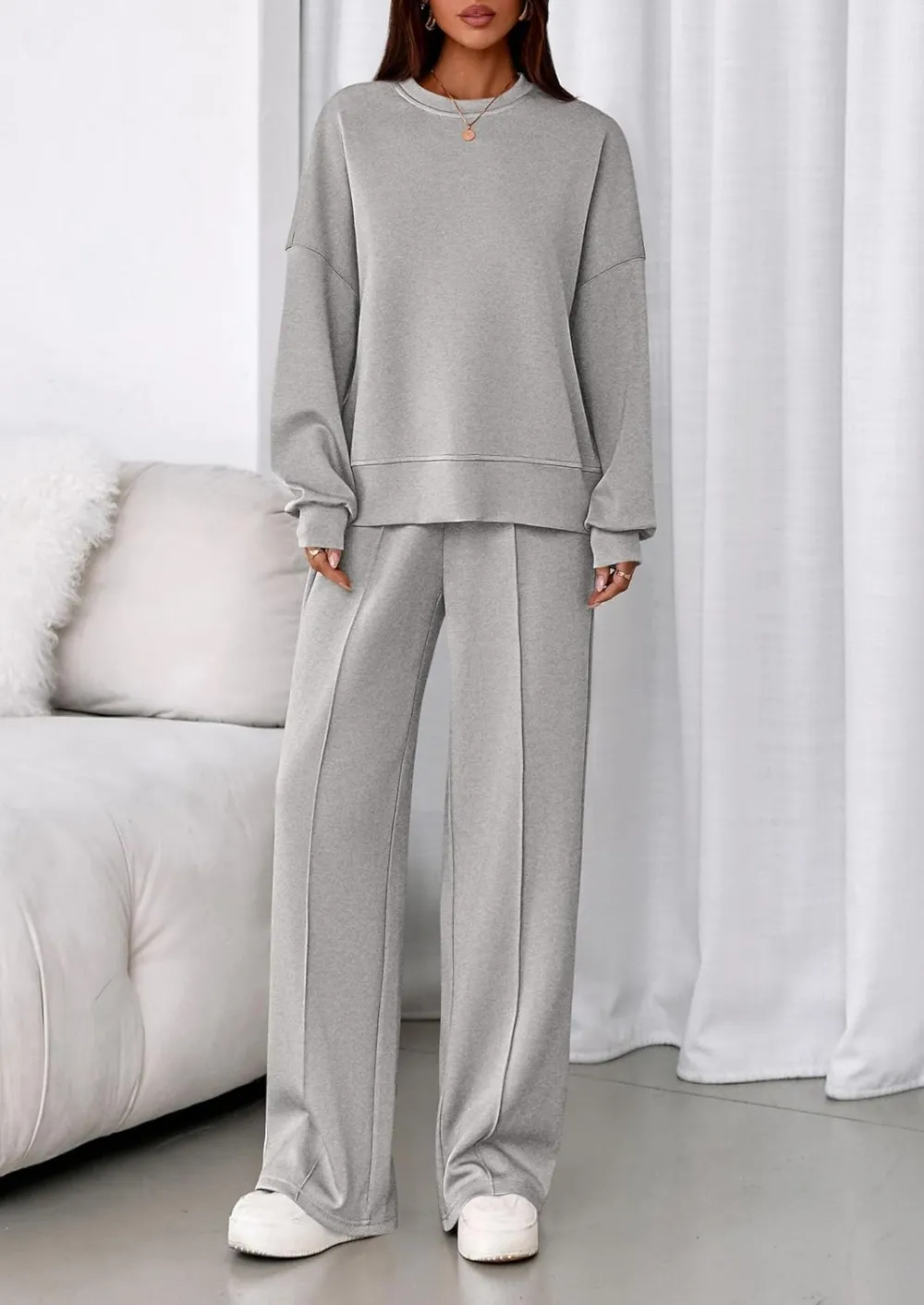 2 Piece Sets For Women Fall Trendy Long Sleeve Sweatshirt Wide Leg Pants Loungewear