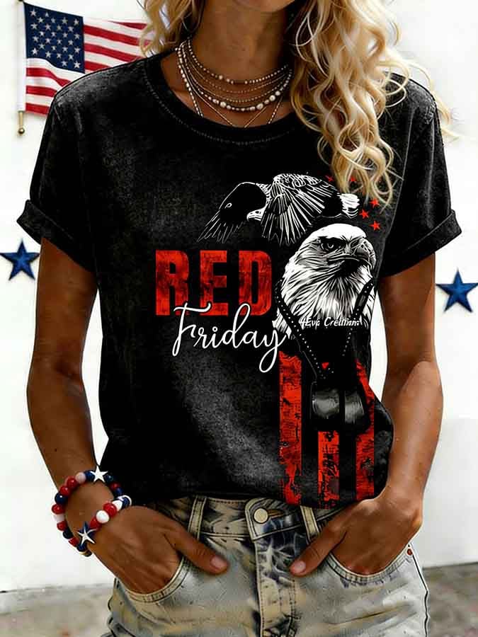 Women's Red Friday Printed Crew-Neck Short-Sleeve T-Shirt
