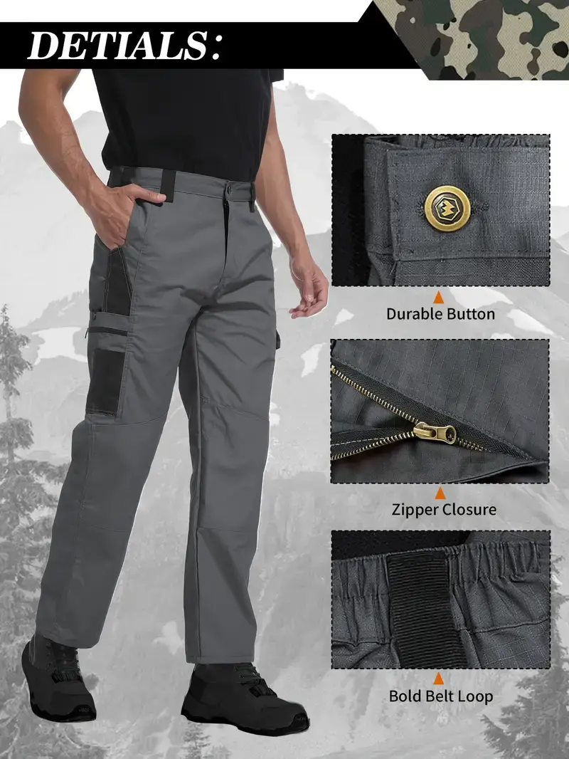 Men's Solid Color Tactical Work Pants,230g/m² new fabric，with Multiple Pockets and Zipper Closures