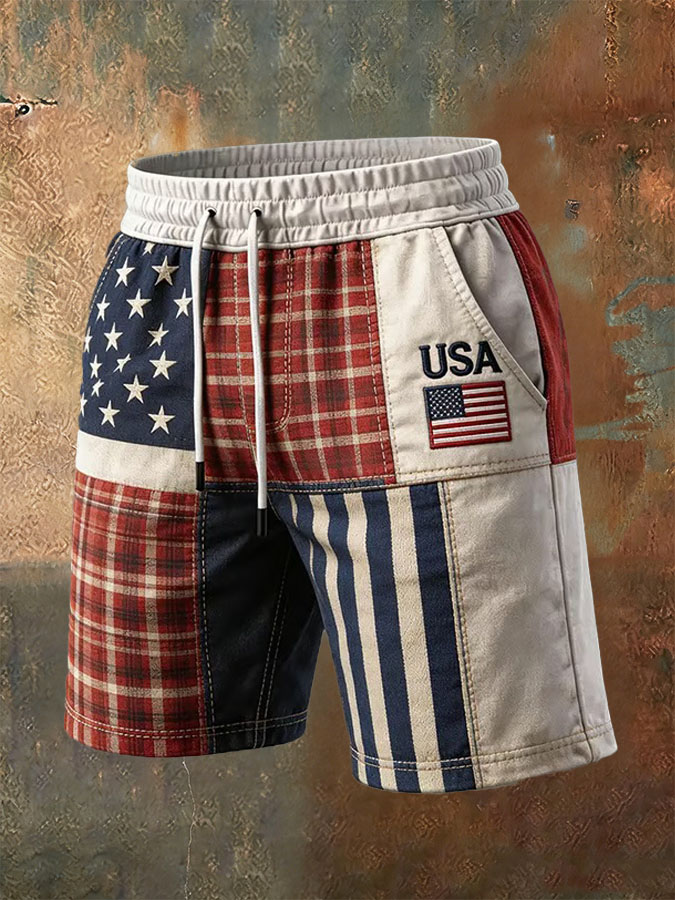 Men'S Casual American Founding Celebration Flag Personalized Printed Shorts