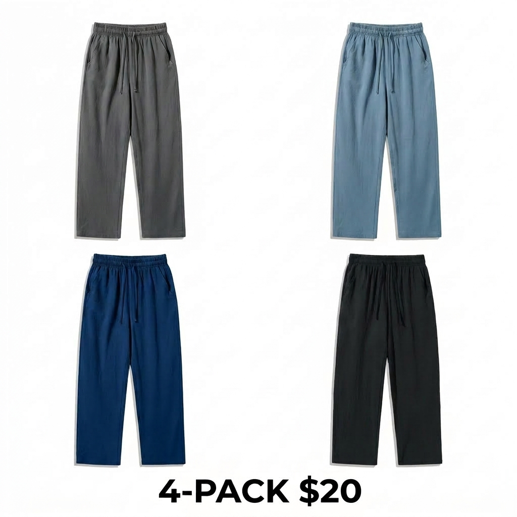 Unisex 100% Cotton Linen Wide Leg Pants – Elastic Drawstring Summer Trousers