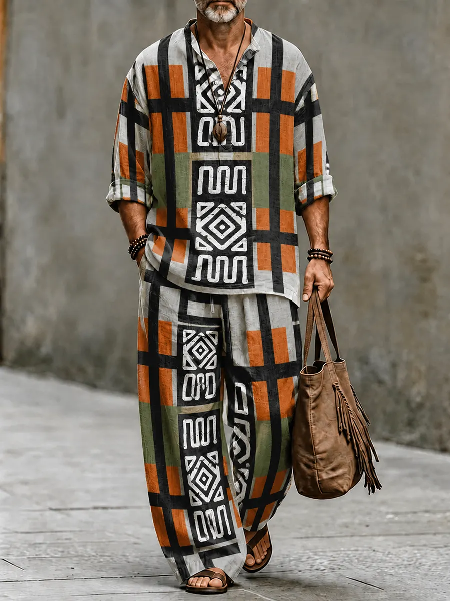 Men's Retro Geometric Print Casual Vacation Set
