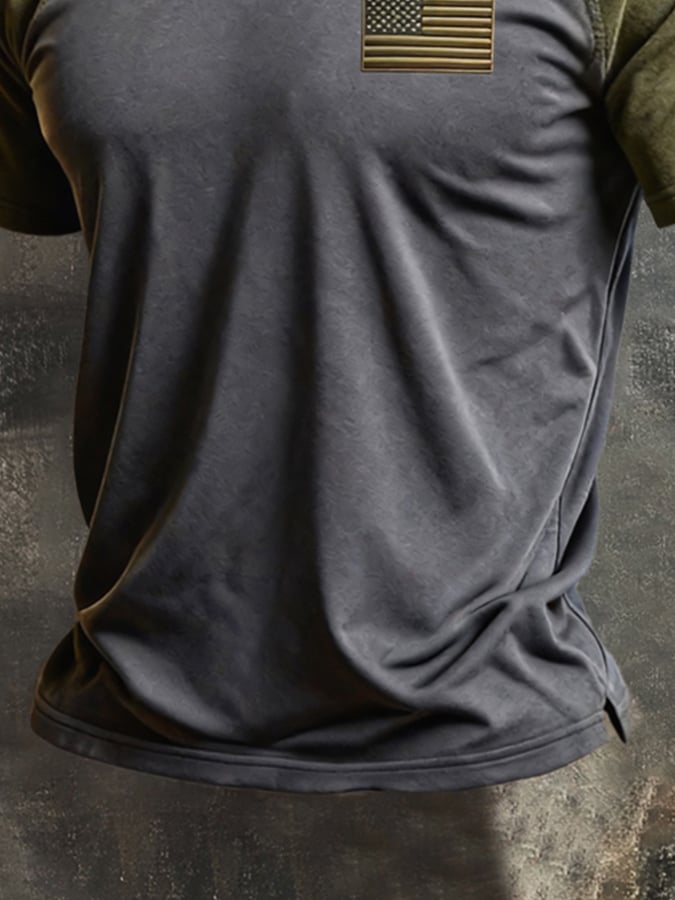 Men's Retro Patriotic Color-Block Crew Neck Short-Sleeve T-Shirt