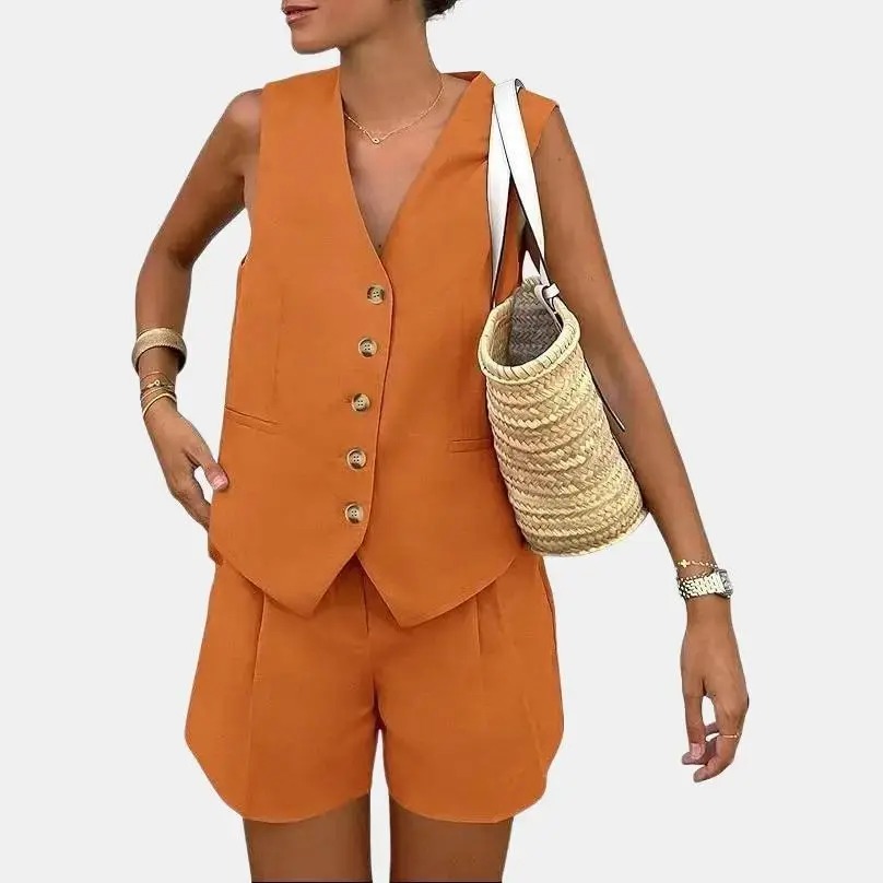 Women's Summer Sleeveless V-Neck 2-Piece Outfit