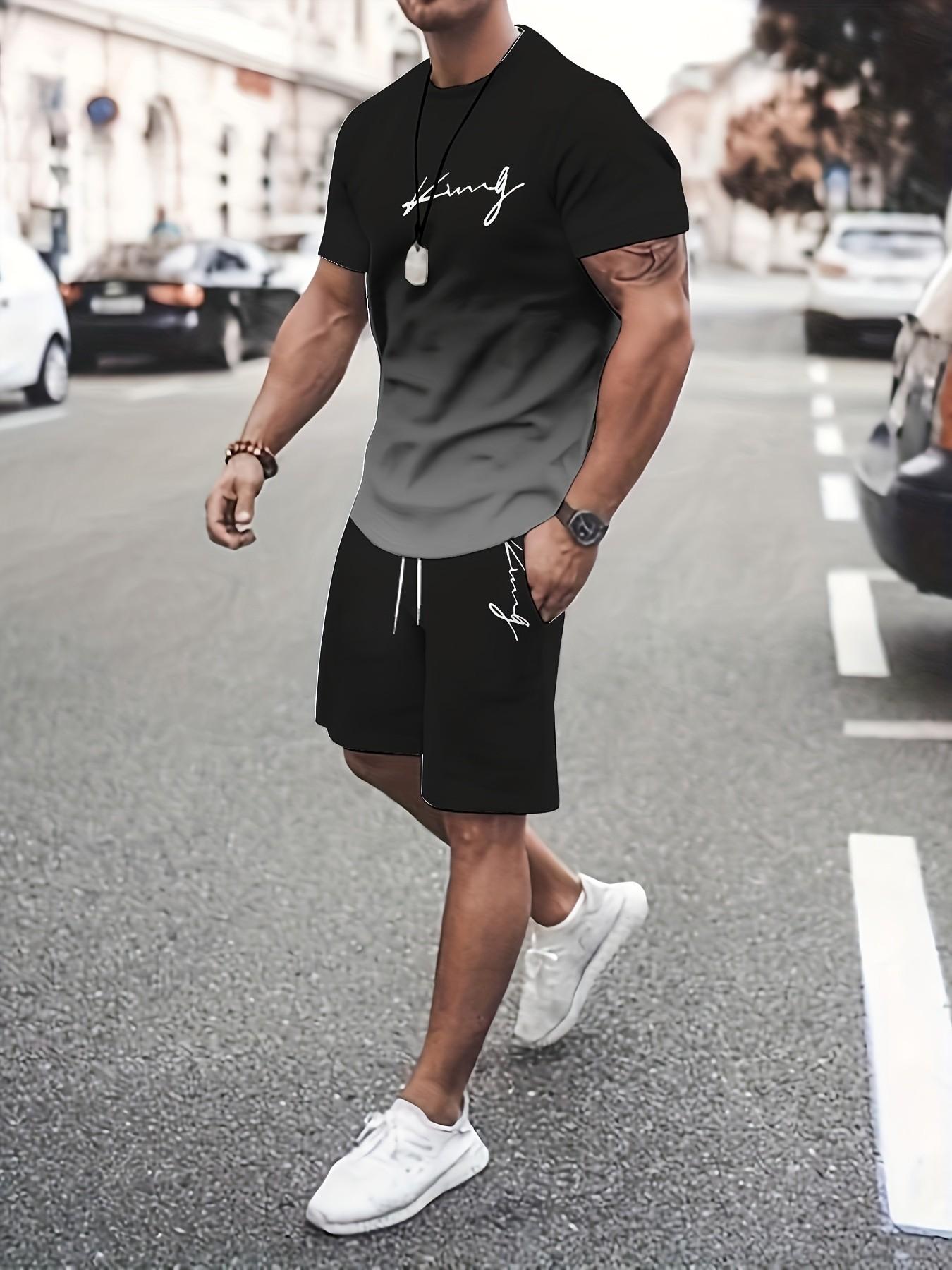 Men's Gradient Short-Sleeve Gym Set