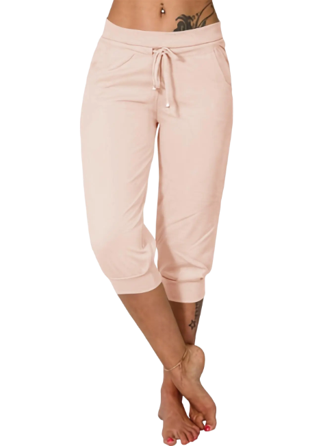 Women's Plain Drawstring Waist Capris Pants