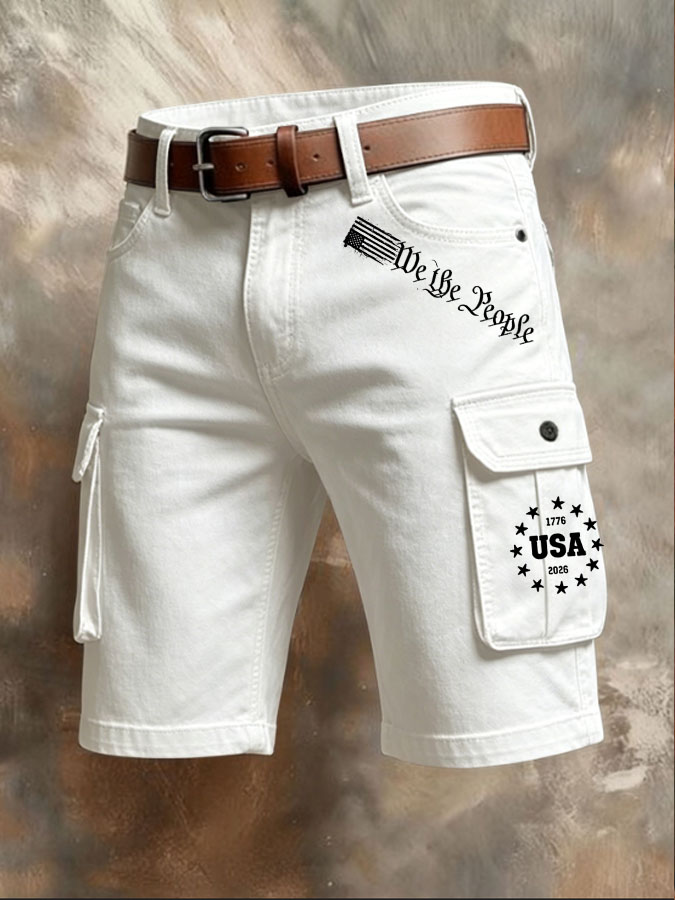 Men'S Independent Japanese American Flag Printed Multi Pocket Design Cargo Pants