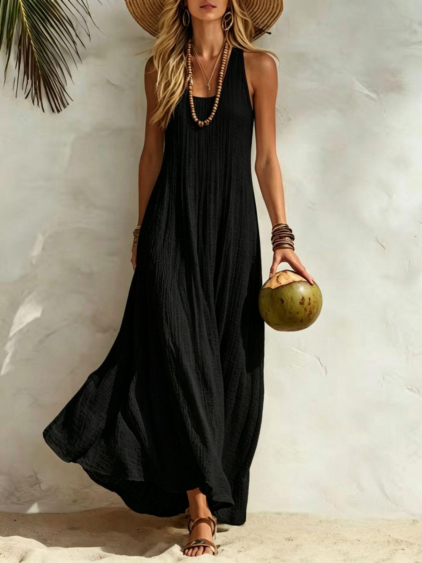 Women's long summer dress with a bohemian beach-vacation vibe.
