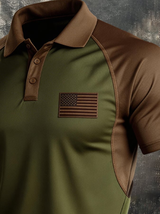 Men's Retro Patriot Color Block Polo Collar Short Sleeve