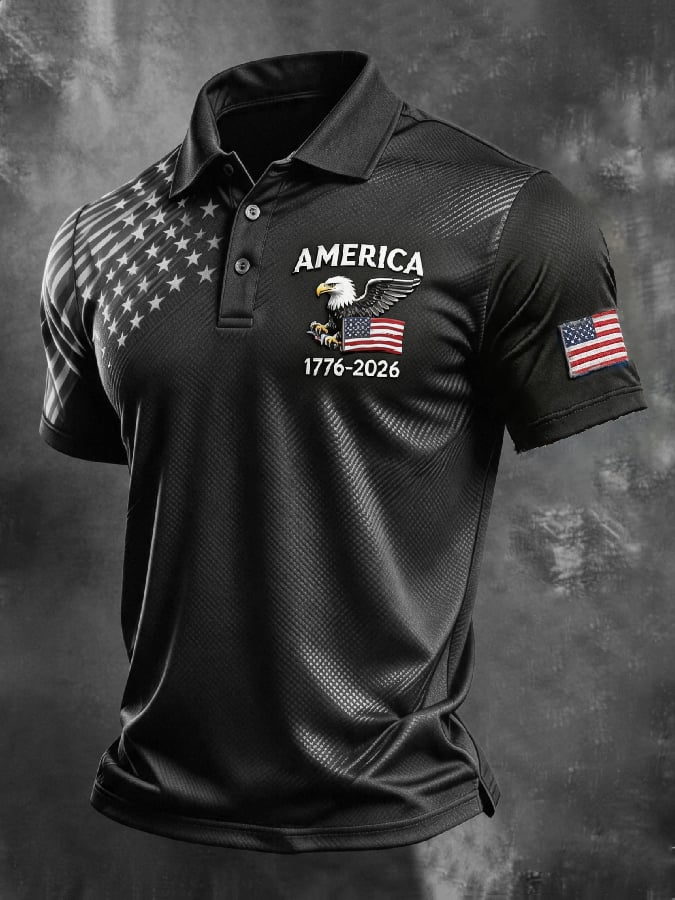 Men's American Flag Print Polo Shirt