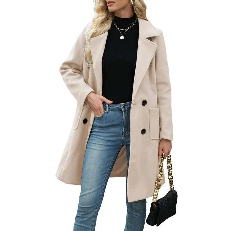 Women Wool Blend Camel Mid-Long Coat
