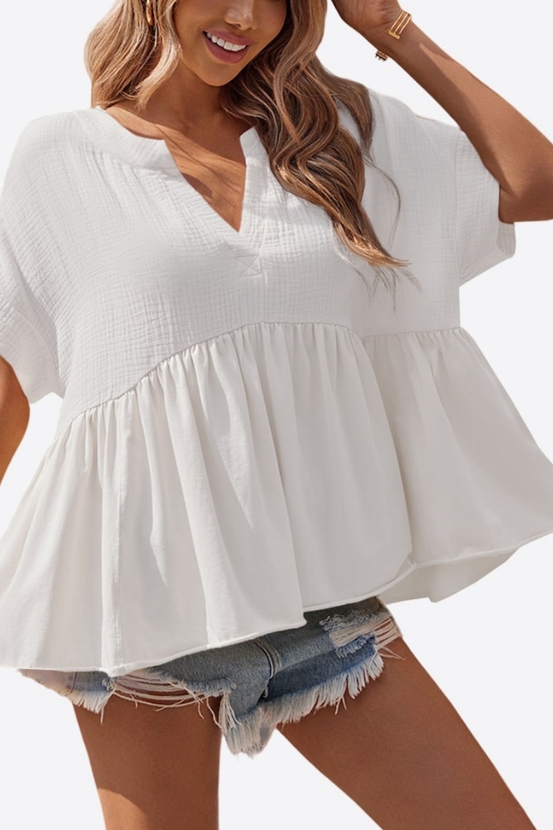 Summer Short-Sleeved Ruffled Babydoll Top