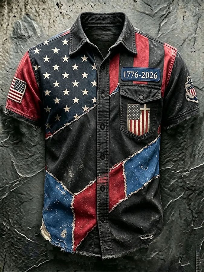Men's Casual Retro Print Short-Sleeve Shirt
