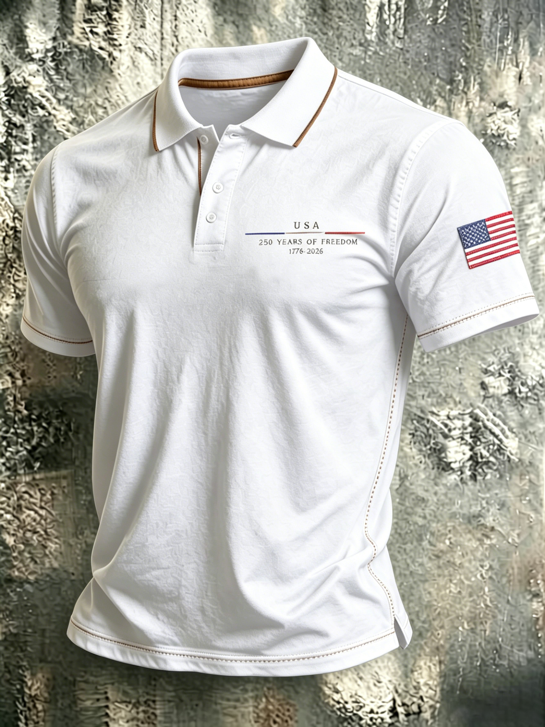 Men'S Casual American 250Th Anniversary Embroidered Commemorative Printed Polo Shirt